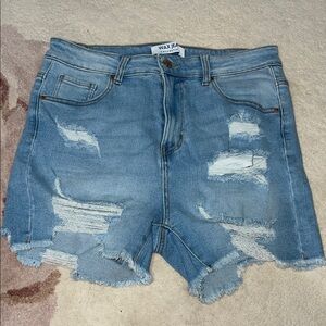 Wax Jean Women's Light Blue Distressed Denim Shorts